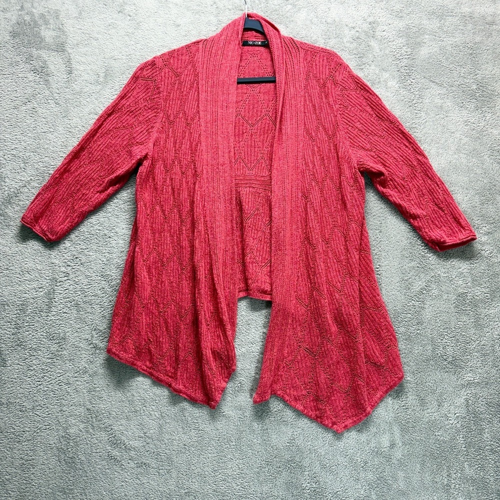 Nic‎ & Zoe Sweater Womens 1X Pink Cardigan Open Front 3/4 Sleeve Linen Blend